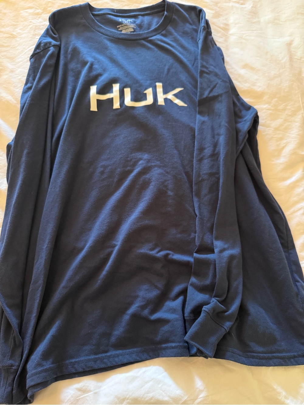 Huk Long Sleeve Tee with White Logo - Navy